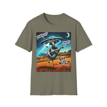 Funny Alien Cow T-Shirt - Got Milk? Unisex Soft style graphic Tee, UFO, galaxies, space, Blackhole, graphic design, png, sublimation
