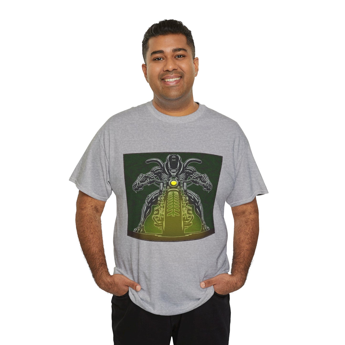 Alien Biker Neon Sci‑Fi Motorcycle T-Shirt
