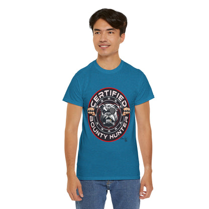 Certified Bounty Hunter, Unisex Heavy Cotton Tee, comedy, bulldog, print design, png, GraphicTees