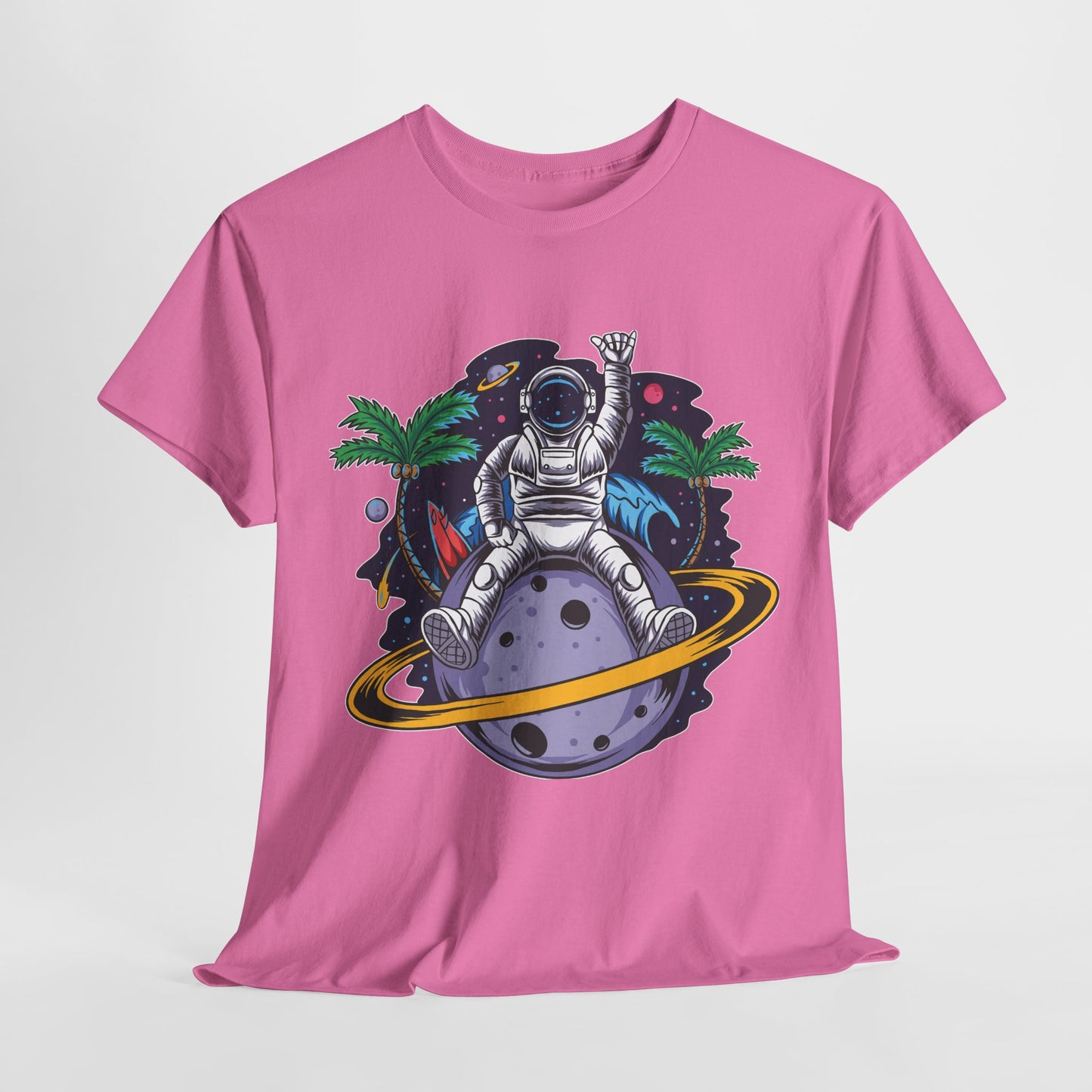 Cosmic Adventure, Unisex Heavy Cotton Tee - Astronaut & Planet Design, graphic design, png, art