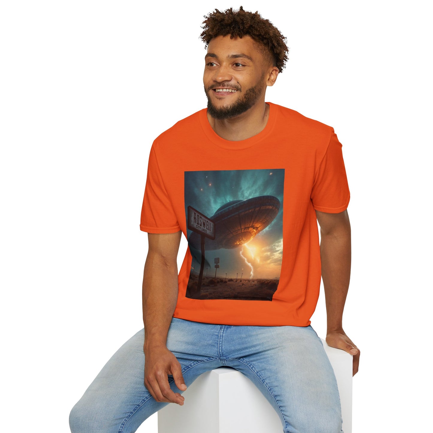 Roswell City Limits, Alien Sunset Softstyle T-Shirt | Unisex Graphic Tee, UFO Theme Shirt, Casual, Gift for Sci-Fi Lovers, Summer Fashion