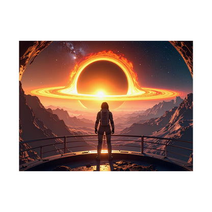 Astronaut watching Blackhole, Space-Themed Satin Posters, Cosmic Decor for Astronaut Enthusiasts, Unique Wall Art, Gift for Science Lovers, Home Office Decoration, t-shirts, tshirts, tees