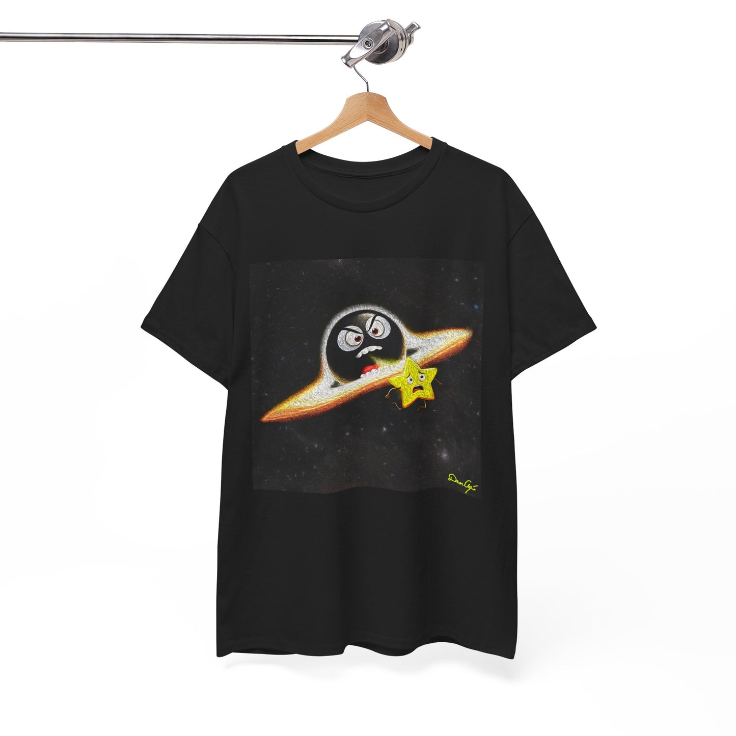 BlackHole Chasing Star, Space-Themed Unisex Heavy Cotton Tee with Cartoon Penguin Design, graphic design, png