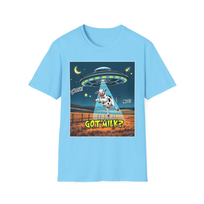 Got Milk? Cow UFO Unisex Softstyle T-Shirt – Fun Graphic Tee for Dairy Lovers, graphic tees, t-shirt, tshirt, graphic design, png
