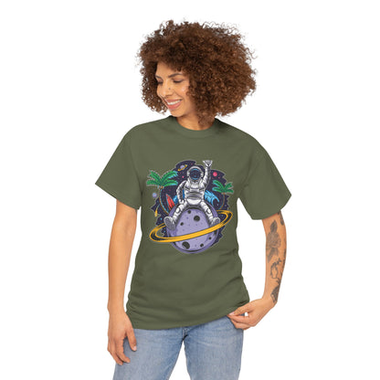 Cosmic Adventure, Unisex Heavy Cotton Tee - Astronaut & Planet Design, graphic design, png, art