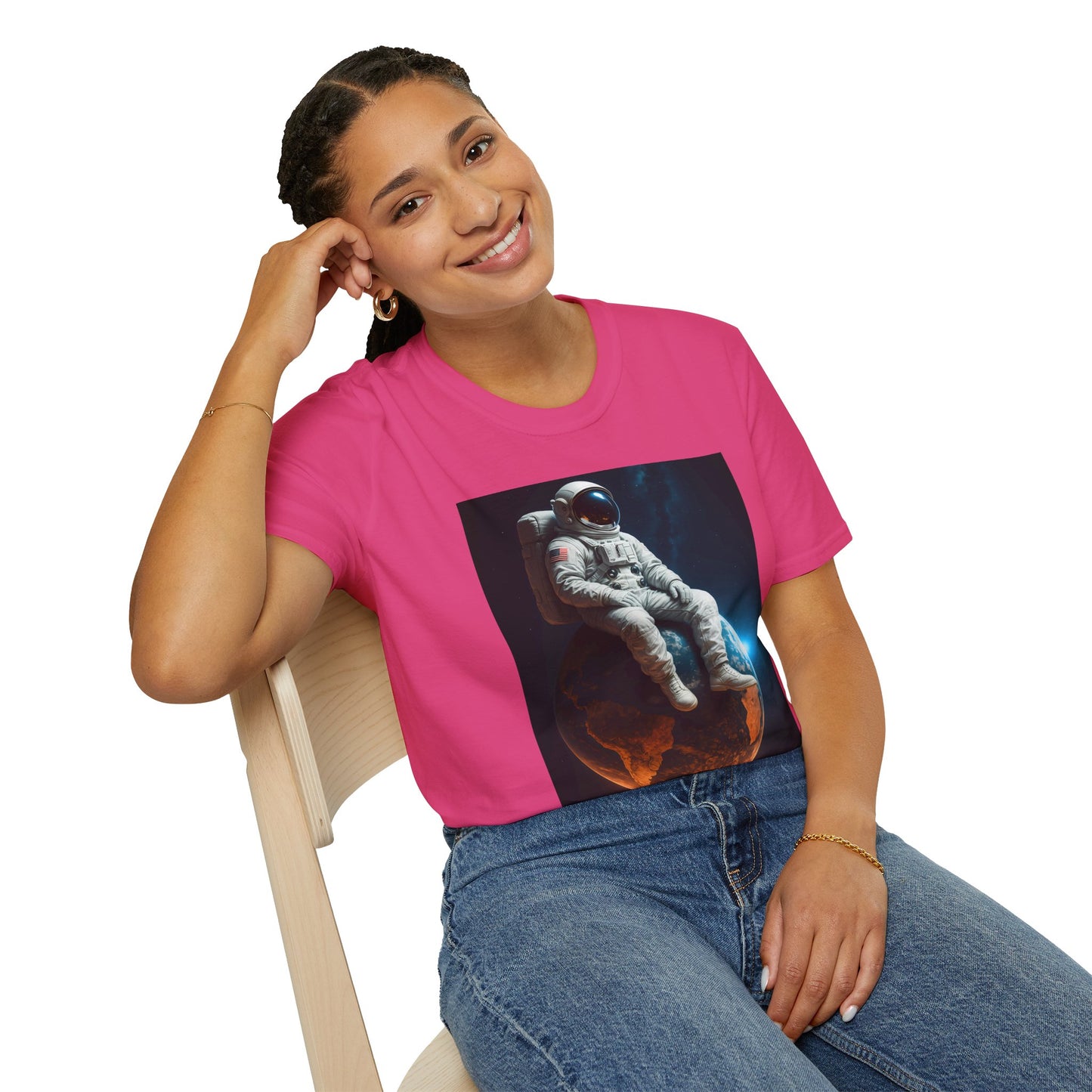 Sitting on an Earth, Cosmic Astronaut T-Shirt, Unisex Graphic Tee, Space Lover Gift, Casual Wear, Astronomy Fan Shirt, Graphic Tee, t-shirt, tshirt, png