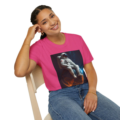 Sitting on an Earth, Cosmic Astronaut T-Shirt, Unisex Graphic Tee, Space Lover Gift, Casual Wear, Astronomy Fan Shirt, Graphic Tee, t-shirt, tshirt, png