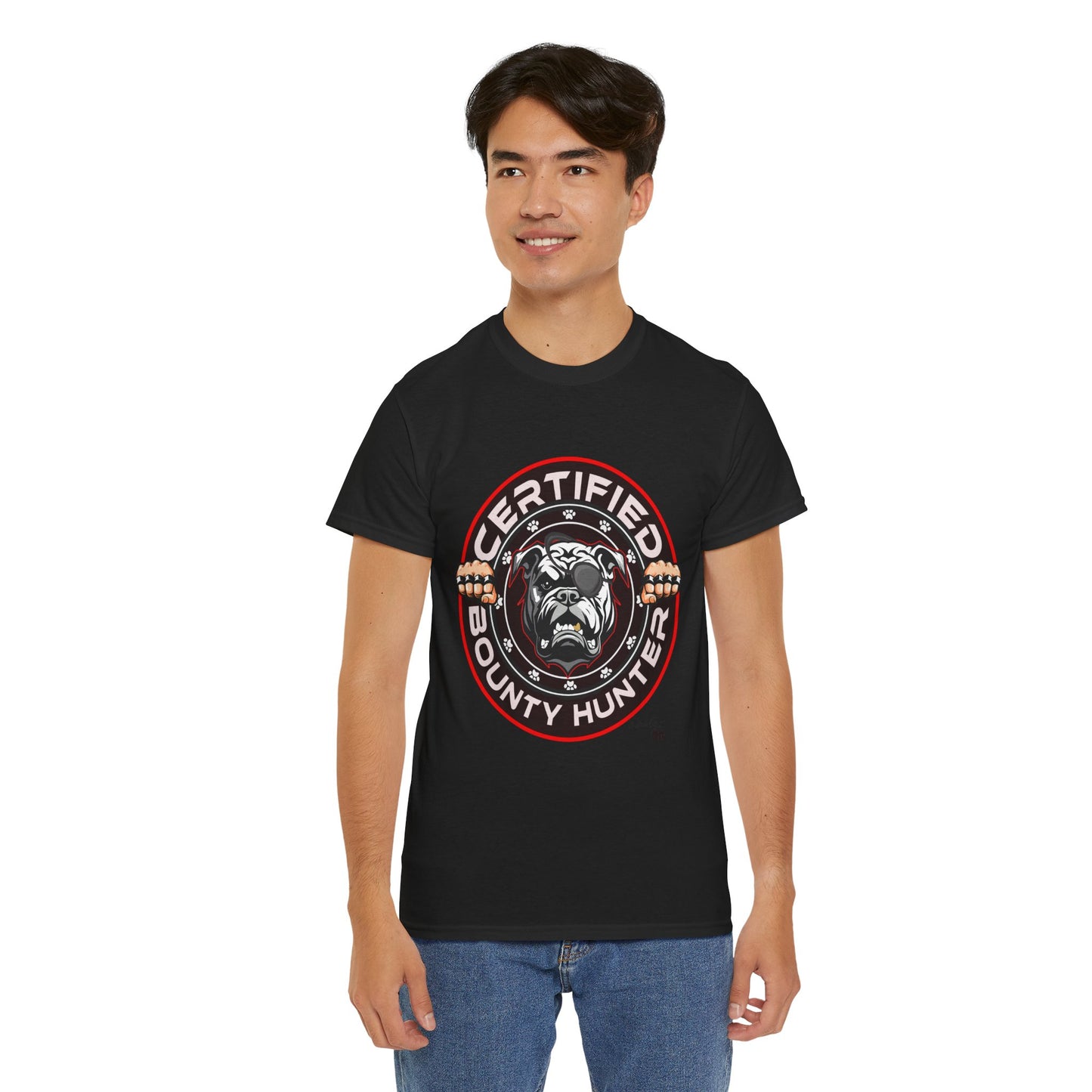 Certified Bounty Hunter, Unisex Heavy Cotton Tee, comedy, bulldog, print design, png, GraphicTees