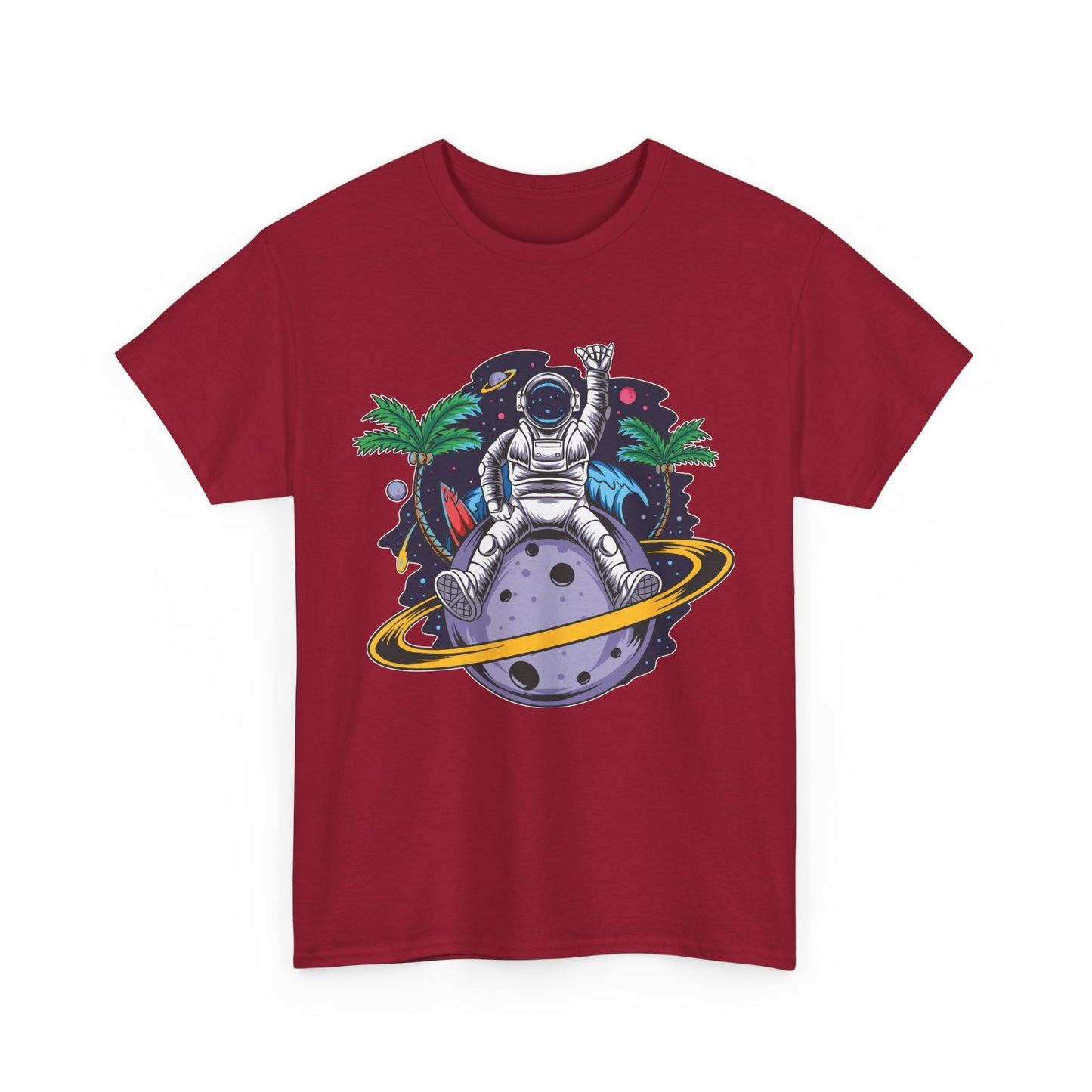 Cosmic Adventure, Unisex Heavy Cotton Tee - Astronaut & Planet Design, graphic design, png, art