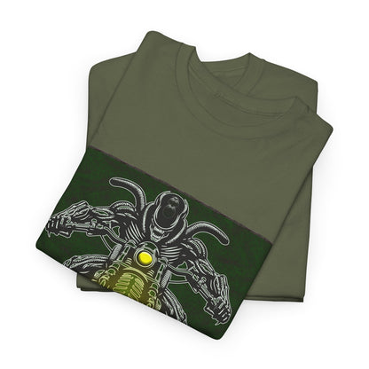 Alien Biker Neon Sci‑Fi Motorcycle T-Shirt