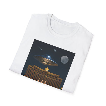 UFO over Las Vegas, Cosmic Vibes Unisex T-Shirt - UFO & Moon Design, Relaxed Fit Tee for Space Lovers, Gift for Sci-Fi Fans, Casual Wear, Everyday Essentials, t-shirt, tshirt, png