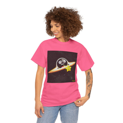 BlackHole Chasing Star, Space-Themed Unisex Heavy Cotton Tee with Cartoon Penguin Design, graphic design, png