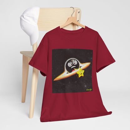 BlackHole Chasing Star, Space-Themed Unisex Heavy Cotton Tee with Cartoon Penguin Design, graphic design, png