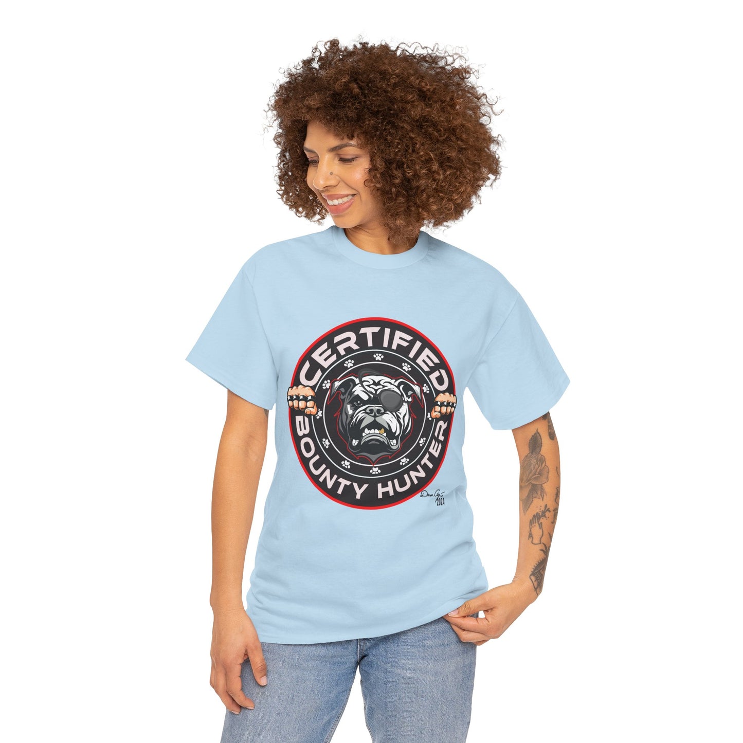Certified Bounty Hunter, Unisex Heavy Cotton Tee, comedy, bulldog, print design, png, GraphicTees