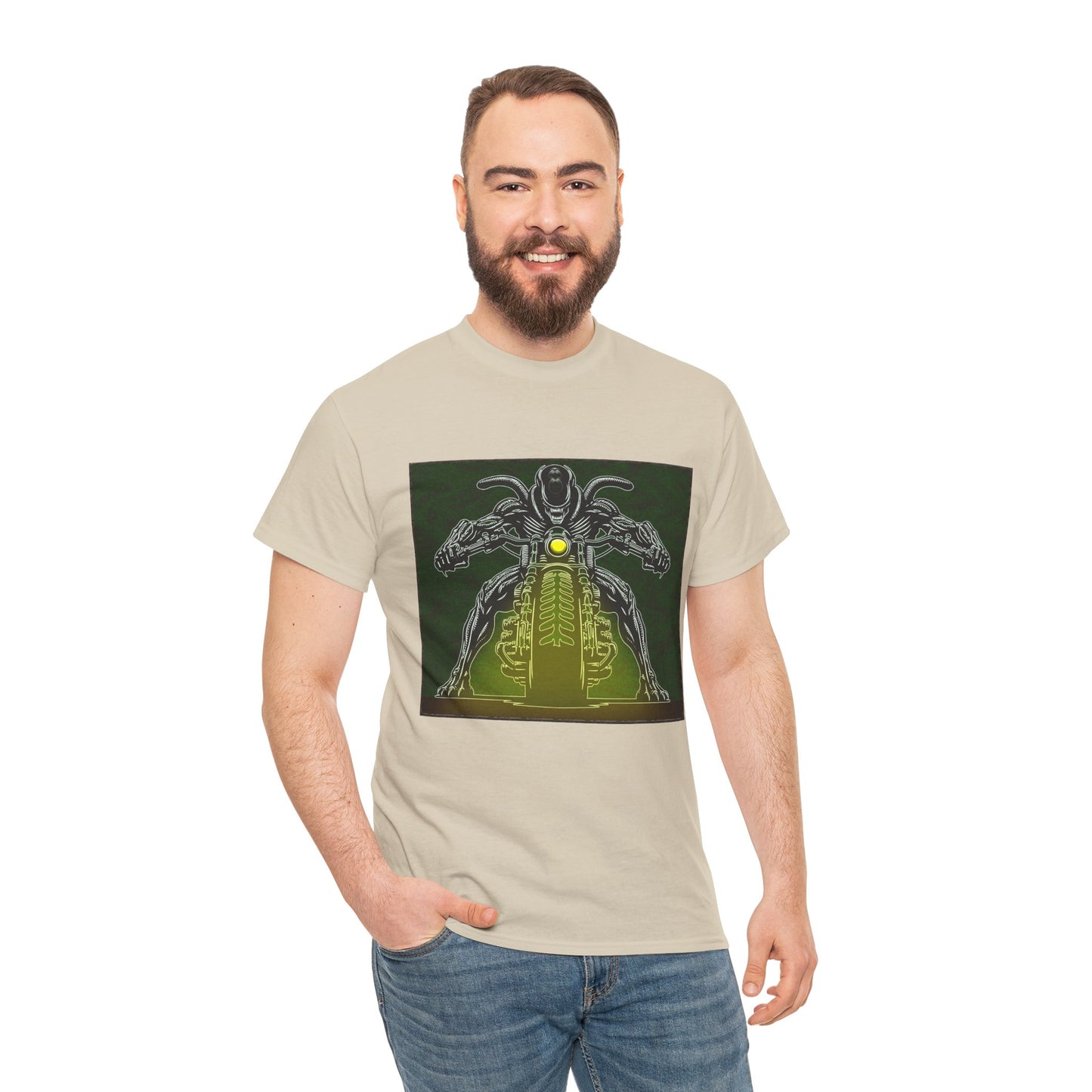 Alien Biker Neon Sci‑Fi Motorcycle T-Shirt