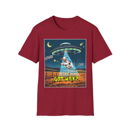 Got Milk? Cow UFO Unisex Softstyle T-Shirt – Fun Graphic Tee for Dairy Lovers, graphic tees, t-shirt, tshirt, graphic design, png
