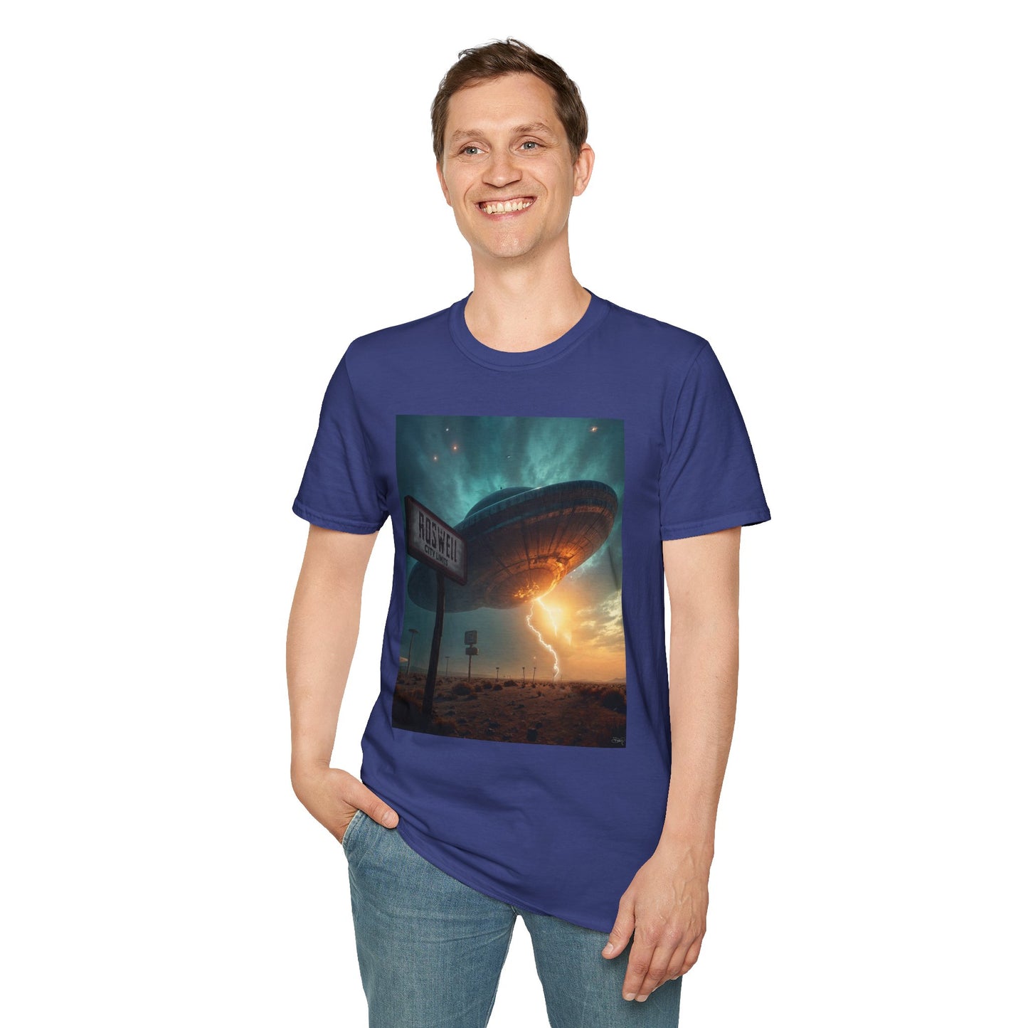 Roswell City Limits, Alien Sunset Softstyle T-Shirt | Unisex Graphic Tee, UFO Theme Shirt, Casual, Gift for Sci-Fi Lovers, Summer Fashion