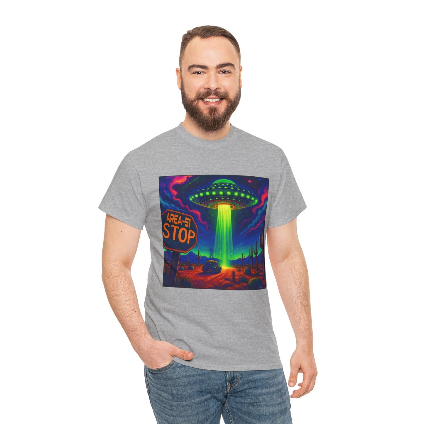 Area 51 Stop UFO Abduction T-Shirt — Neon Alien Invasion Tee