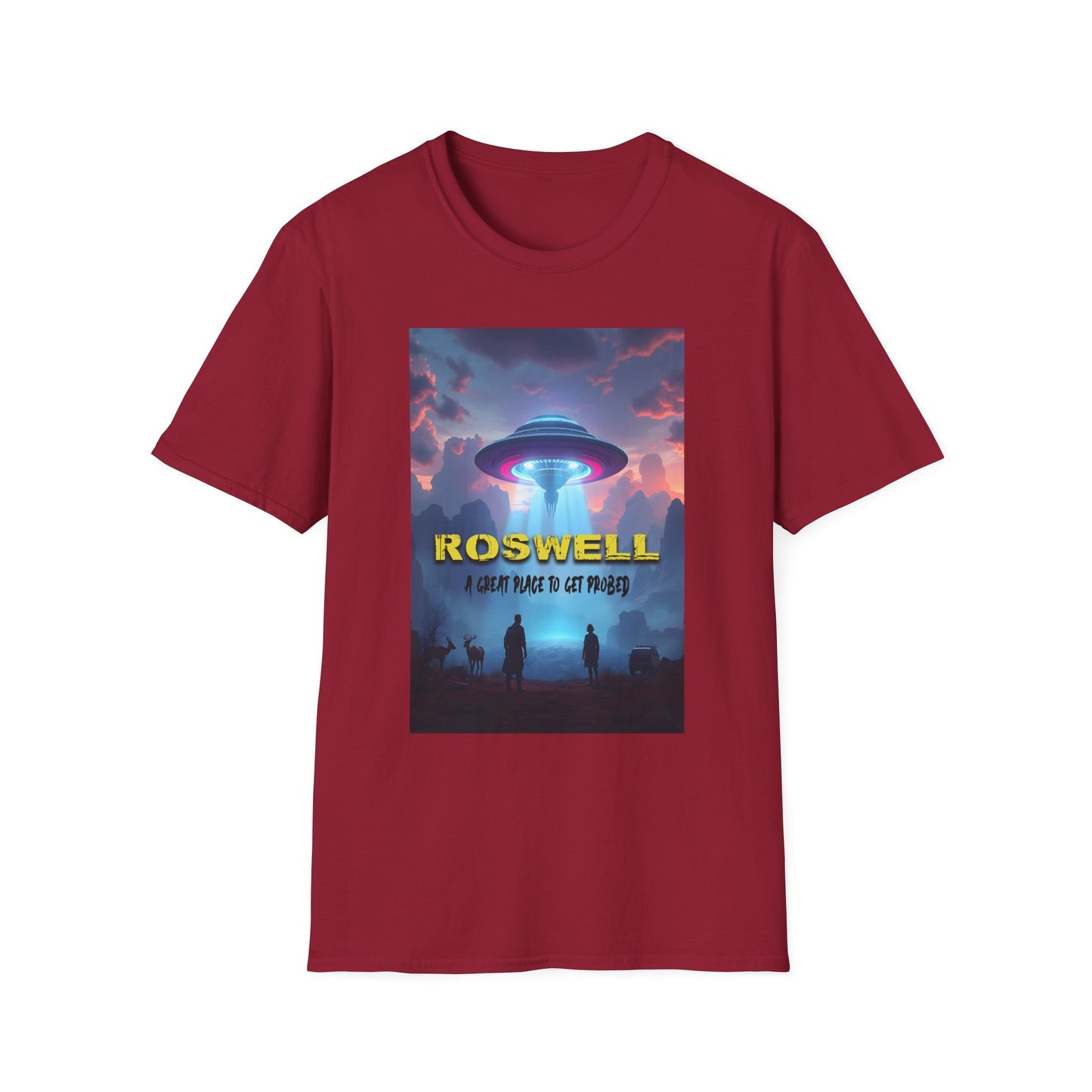 Roswell Probed Retro T-Shirt - Alien UFO Lover Gift, Sci-Fi Apparel, Extraterrestrial Tee, Unisex Softstyle Clothing, graphic design, png