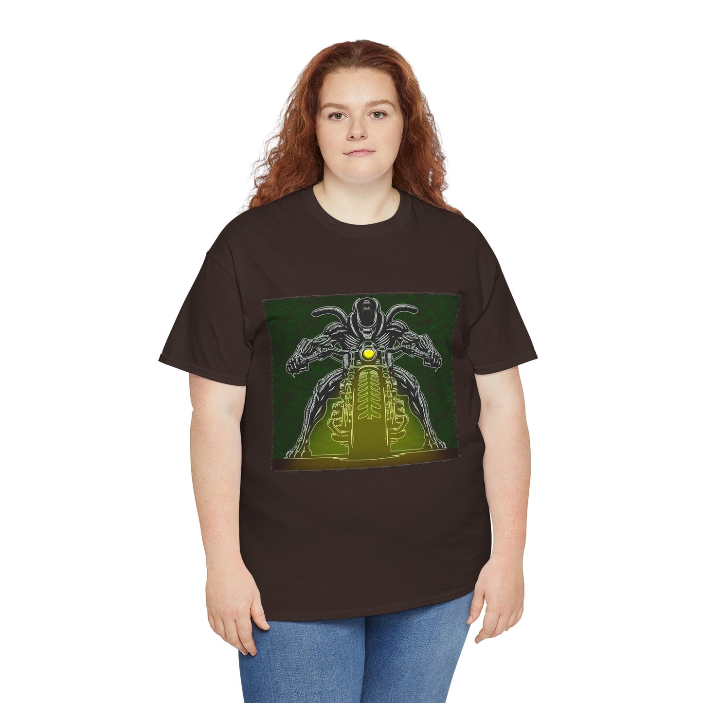 Alien Biker Neon Sci‑Fi Motorcycle T-Shirt