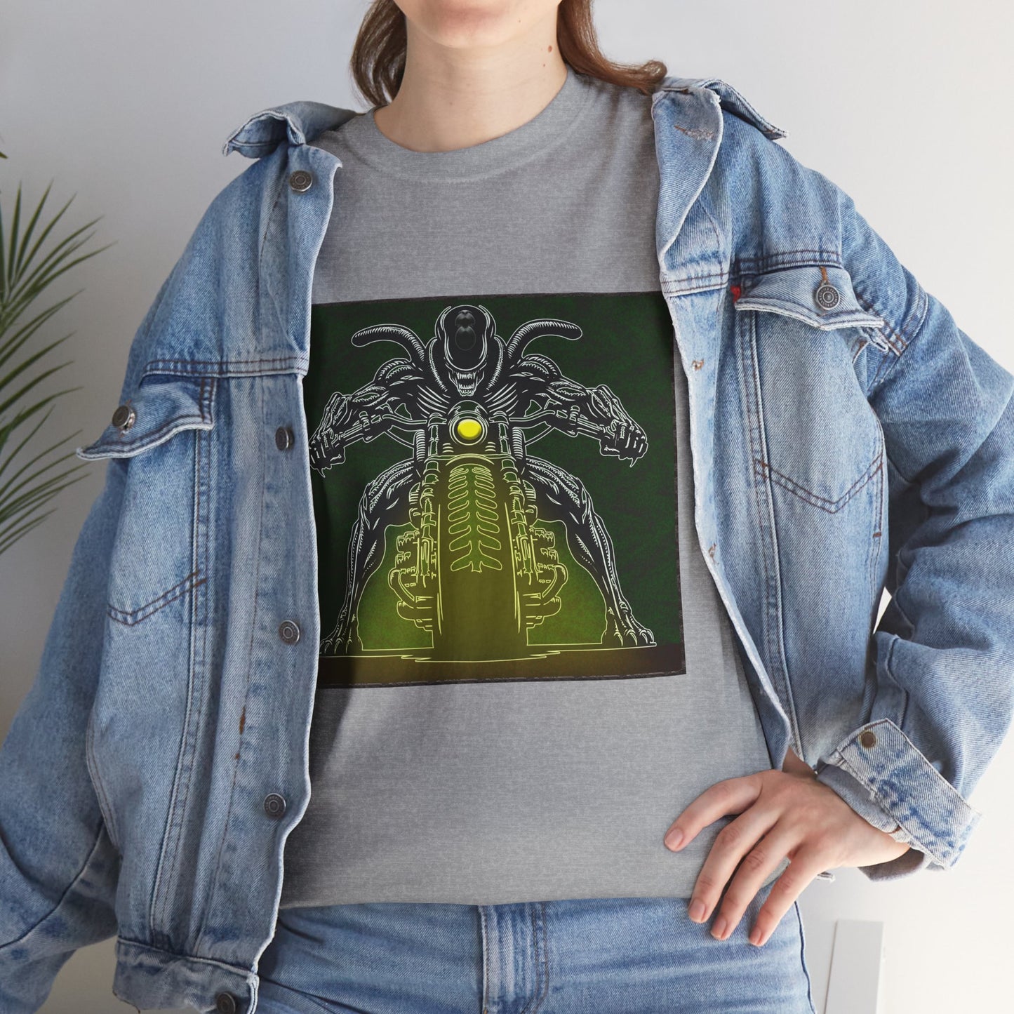 Alien Biker Neon Sci‑Fi Motorcycle T-Shirt