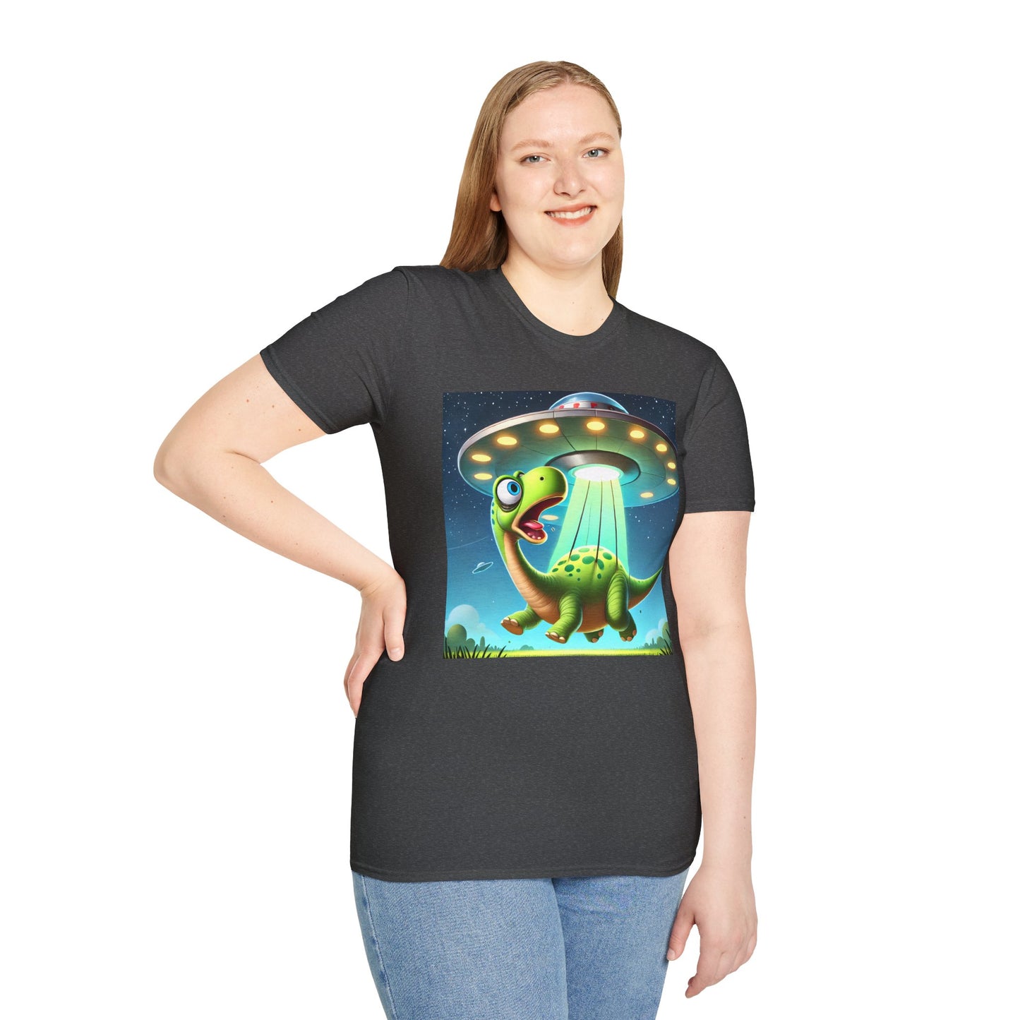 Cute Alien Dinosaur Unisex T-Shirt, Fun Graphic Tee, Kids & Adults, Space Theme, Playful Gift Idea, Birthday, Casual Wear