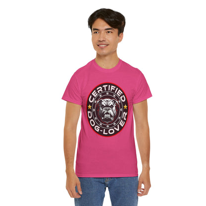 Certified Dog Lover Unisex Tee - Bulldog Print Design, GraphicTees, t-shirt, tshirt, png