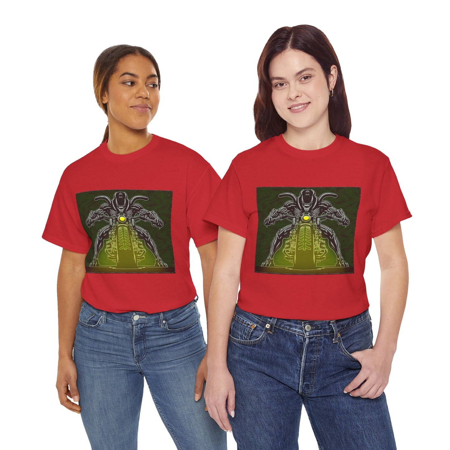 Alien Biker Neon Sci‑Fi Motorcycle T-Shirt