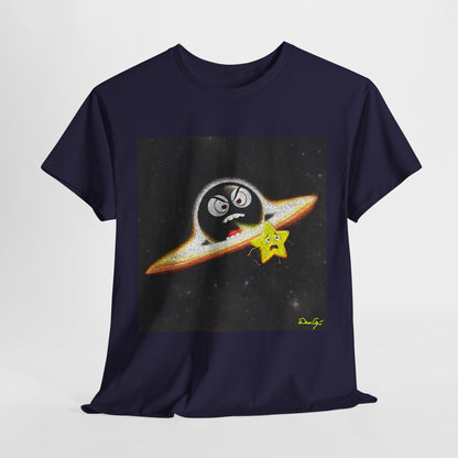 BlackHole Chasing Star, Space-Themed Unisex Heavy Cotton Tee with Cartoon Penguin Design, graphic design, png