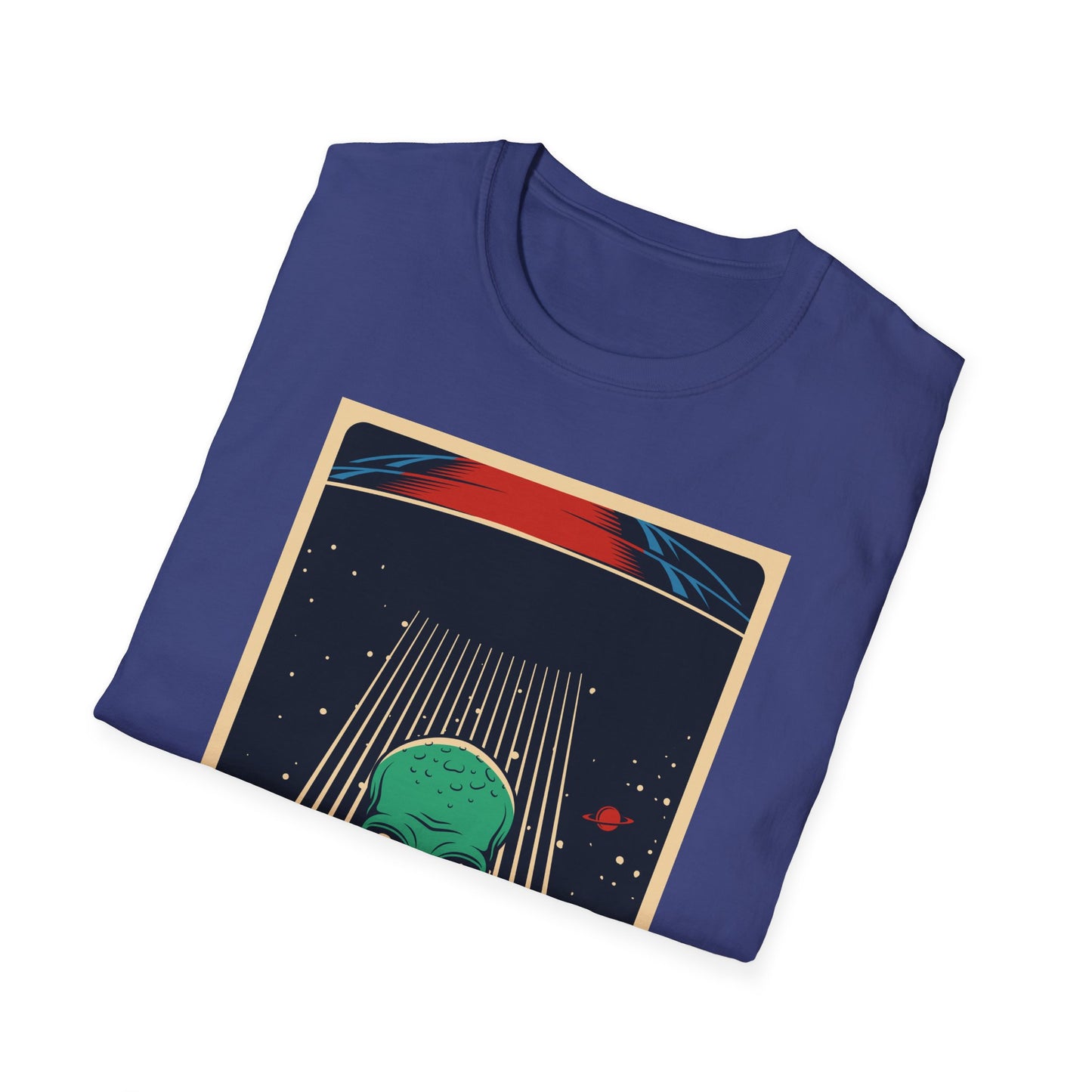 Cosmic Alien Peace Unisex Softstyle T-Shirt, Vintage UFO Tee, Space Lover Gift, Sci-Fi Fan Shirt, Trendy Graphic Tee, GraphicTees, t-shirts