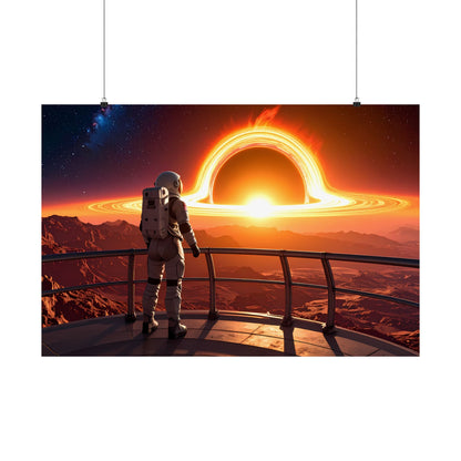 Astronaut Watching Blackhole, Satin Poster, Space Art Print, Cosmic Decor, Wall Art for Space Lovers, Unique Gift for Astronaut Fans, t-shirts, tshirts, tees