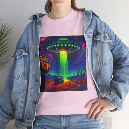 Area 51 Stop UFO Abduction T-Shirt — Neon Alien Invasion Tee