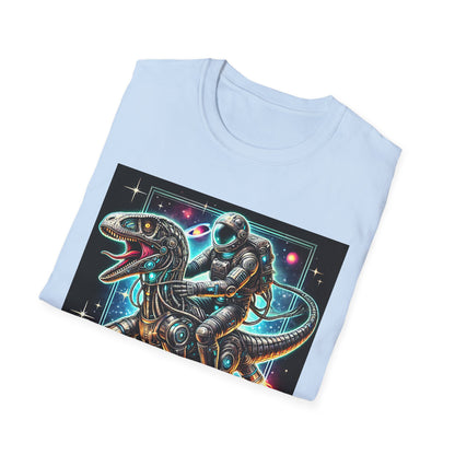 Cosmic Dinosaur Rider Softstyle T-Shirt | Fun Graphic Tee, Unique Gift, Space Lover Shirt, Sci-Fi Enthusiast Apparel
