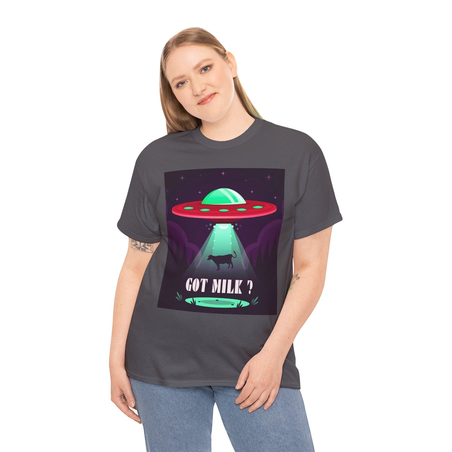 Got Milk? Unisex Heavy Cotton Tee, UFO abduction, comedy, funny, t-shirt, t-shirt, graphic design, tee, png