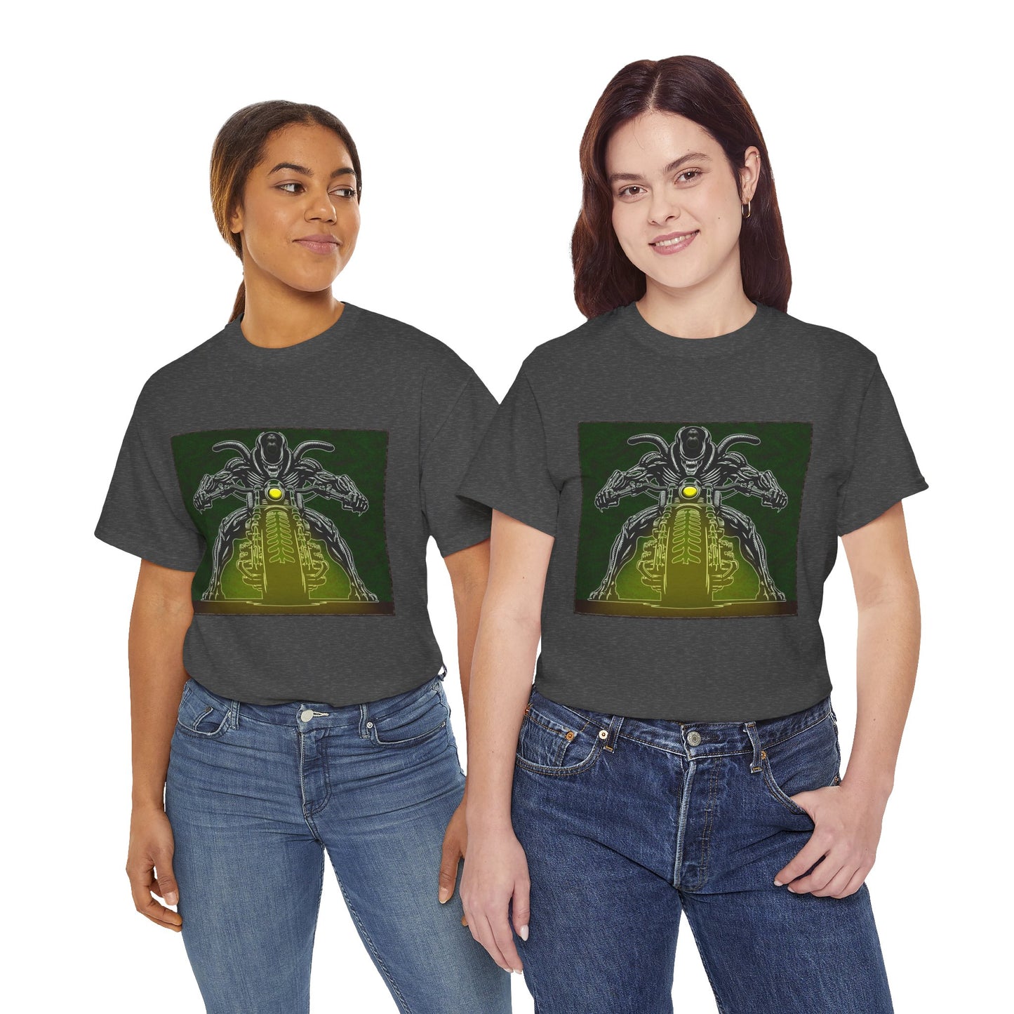 Alien Biker Neon Sci‑Fi Motorcycle T-Shirt