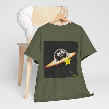 BlackHole Chasing Star, Space-Themed Unisex Heavy Cotton Tee with Cartoon Penguin Design, graphic design, png