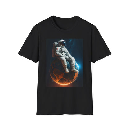 Sitting on an Earth, Cosmic Astronaut T-Shirt, Unisex Graphic Tee, Space Lover Gift, Casual Wear, Astronomy Fan Shirt, Graphic Tee, t-shirt, tshirt, png