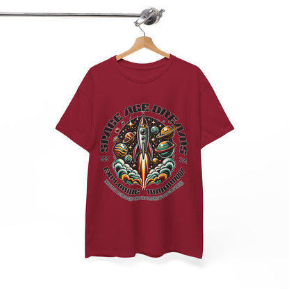 Space Age Dreams, Unisex Heavy Cotton Tee - Retro Rocket Design for Space Lovers, graphic design, png
