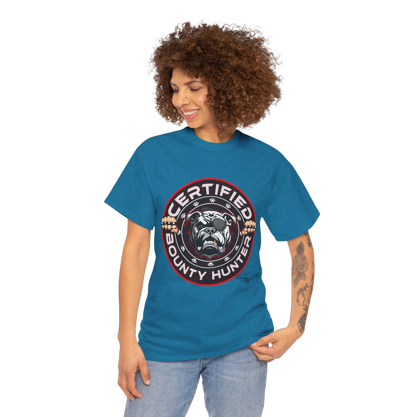 Certified Bounty Hunter, Unisex Heavy Cotton Tee, comedy, bulldog, print design, png, GraphicTees