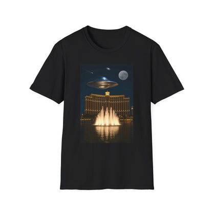 UFO over Las Vegas, Cosmic Vibes Unisex T-Shirt - UFO & Moon Design, Relaxed Fit Tee for Space Lovers, Gift for Sci-Fi Fans, Casual Wear, Everyday Essentials, t-shirt, tshirt, png