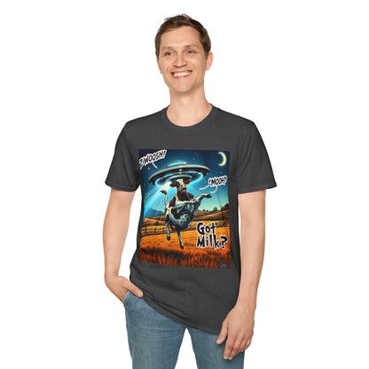 Funny Alien Cow T-Shirt - Got Milk? Unisex Soft style graphic Tee, UFO, galaxies, space, Blackhole, graphic design, png, sublimation