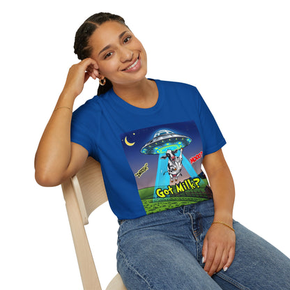 Got Milk? Funny Unisex Softstyle T-Shirt, Humorous Tee, Perfect for Cow Lovers, Milking Day, Farm-themed Gifts, Quirky Apparel, graphic