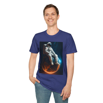 Sitting on an Earth, Cosmic Astronaut T-Shirt, Unisex Graphic Tee, Space Lover Gift, Casual Wear, Astronomy Fan Shirt, Graphic Tee, t-shirt, tshirt, png