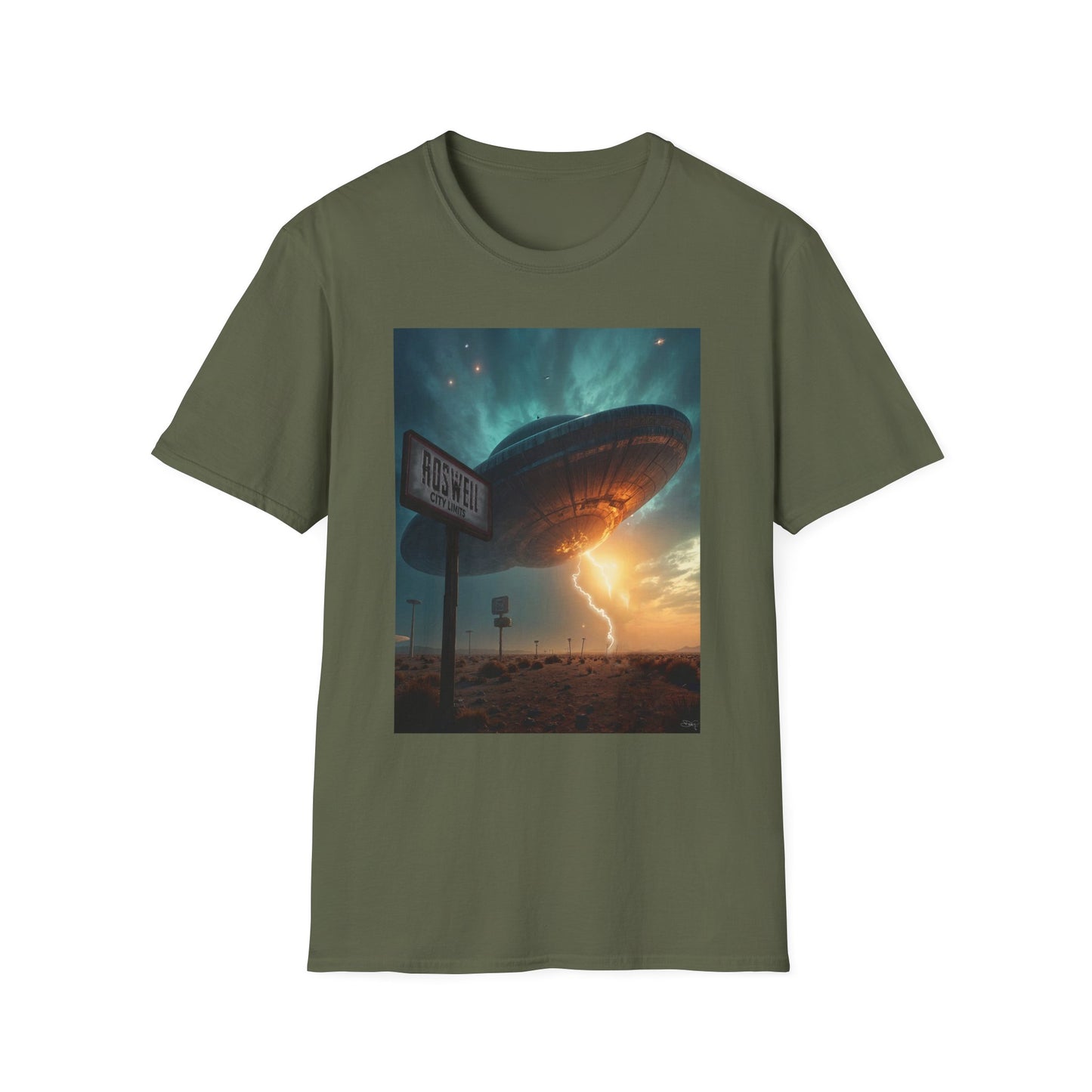 Roswell City Limits, Alien Sunset Softstyle T-Shirt | Unisex Graphic Tee, UFO Theme Shirt, Casual, Gift for Sci-Fi Lovers, Summer Fashion