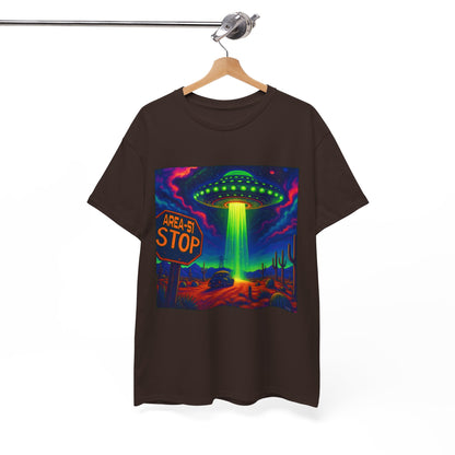 Area 51 Stop UFO Abduction T-Shirt — Neon Alien Invasion Tee