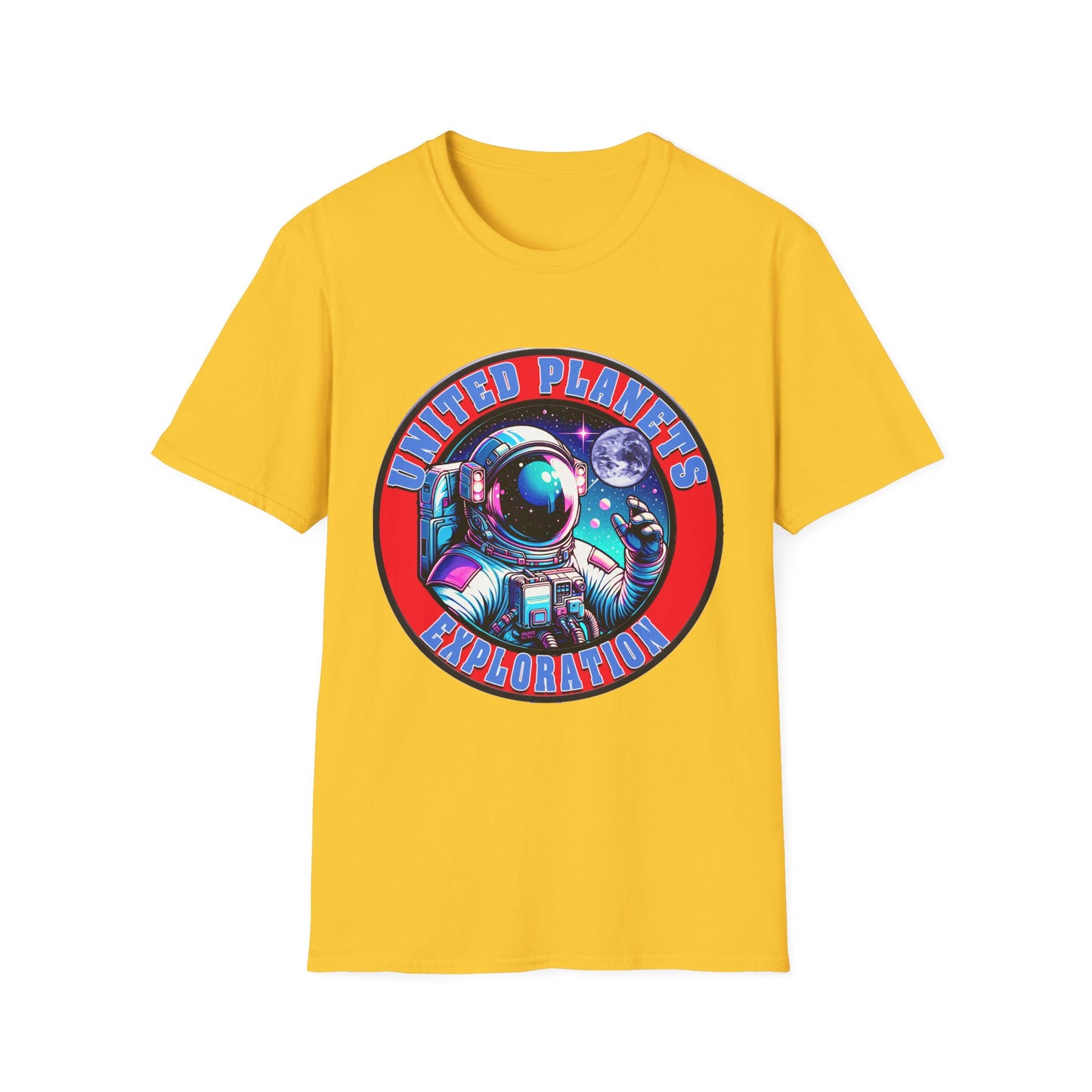 United Planets Exploration Astronaut T-Shirt, Science Themed Tee, Outer Space Shirt for Gift, Birthday, Unisex Softstyle Apparel
