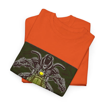 Alien Biker Neon Sci‑Fi Motorcycle T-Shirt