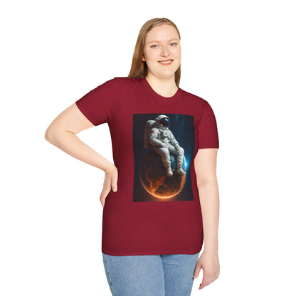 Sitting on an Earth, Cosmic Astronaut T-Shirt, Unisex Graphic Tee, Space Lover Gift, Casual Wear, Astronomy Fan Shirt, Graphic Tee, t-shirt, tshirt, png