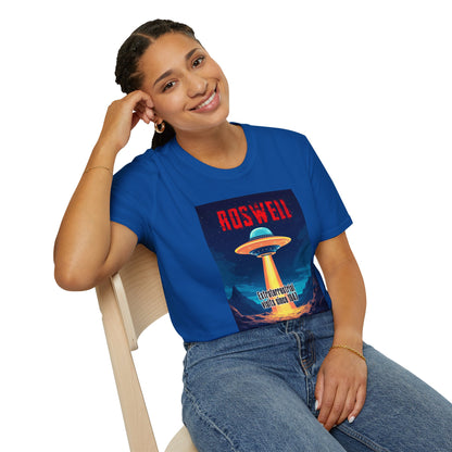 Roswell Alien Encounter Unisex T-Shirt, Retro Space UFO Tee, Sci-Fi Lovers Gift, Convention Wear, Extraterrestrial Tee, graphic design, png
