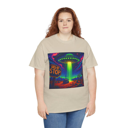 Area 51 Stop UFO Abduction T-Shirt — Neon Alien Invasion Tee